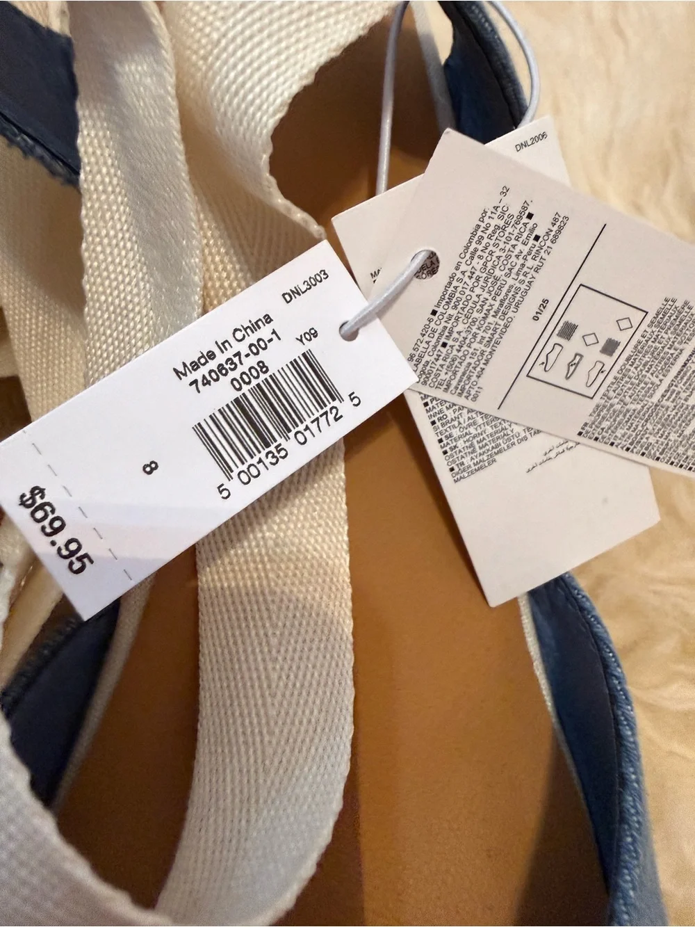 GAP Denim Blue Espadrille Wedge Sandals with Cream Ankle Wrap